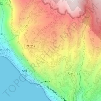 Topografische kaart Serrado e Cova, hoogte, reliëf