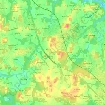 Topografische kaart Kerledan, hoogte, reliëf