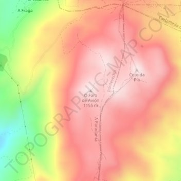 Topografische kaart O Faro de Avión, hoogte, reliëf