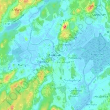 Topografische kaart Eestinkylä, hoogte, reliëf