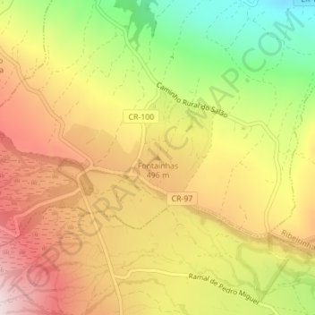 Topografische kaart Fontaínhas, hoogte, reliëf