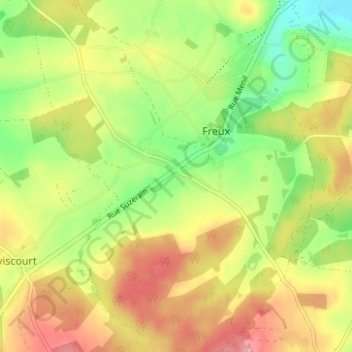 Topografische kaart Freux-Suzerain, hoogte, reliëf