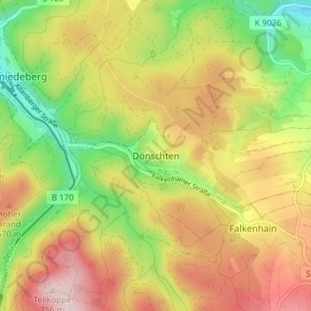 Topografische kaart Dönschten, hoogte, reliëf