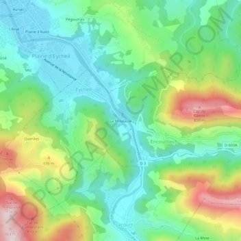 Topografische kaart La Moulasse, hoogte, reliëf