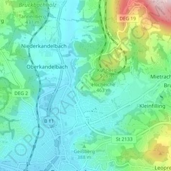 Topografische kaart Thannberg, hoogte, reliëf