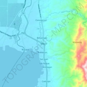 Topografische kaart Maco, hoogte, reliëf