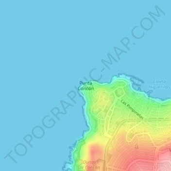 Topografische kaart Punta Concón, hoogte, reliëf