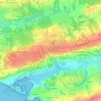 Topografische kaart Tal ar Groas, hoogte, reliëf