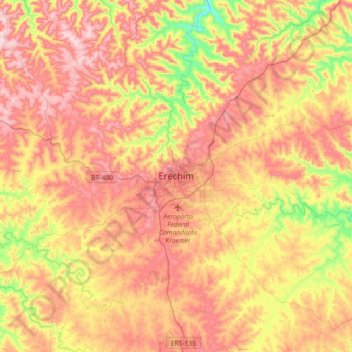 Topografische kaart Erechim, hoogte, reliëf