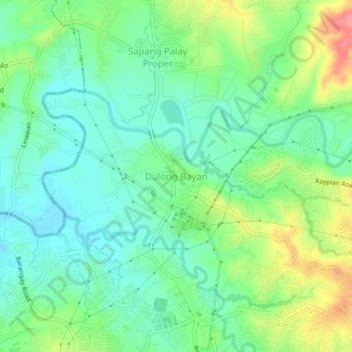 Topografische kaart Dulong Bayan, hoogte, reliëf