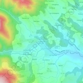 Topografische kaart La Coupière, hoogte, reliëf