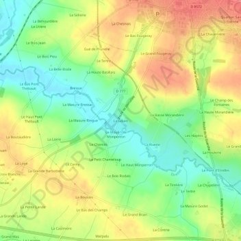 Topografische kaart La Gibais, hoogte, reliëf