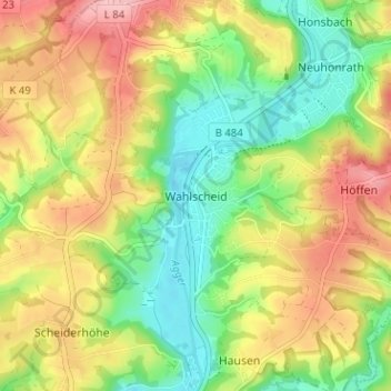 Topografische kaart Wahlscheid, hoogte, reliëf