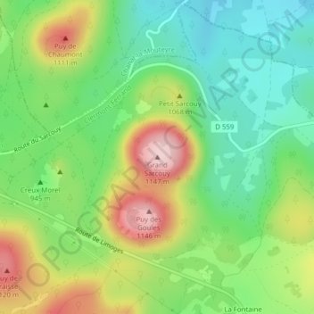 Topografische kaart Grand Sarcouy, hoogte, reliëf