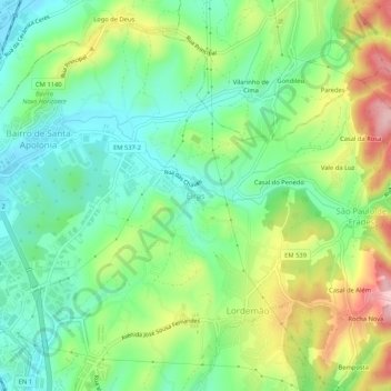 Topografische kaart Eiras, hoogte, reliëf