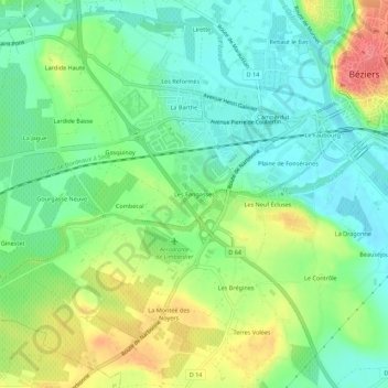 Topografische kaart Les Fangasses, hoogte, reliëf