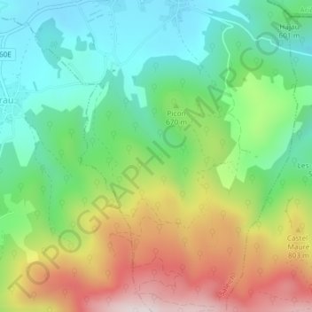 Topografische kaart Grotte de Laspugues, hoogte, reliëf
