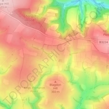 Topografische kaart Gupworthy, hoogte, reliëf