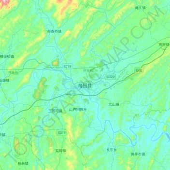 Topografische kaart Longhui, hoogte, reliëf