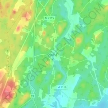 Topografische kaart Östanå, hoogte, reliëf