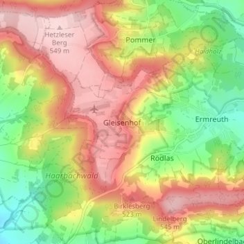 Topografische kaart Gleisenhof, hoogte, reliëf