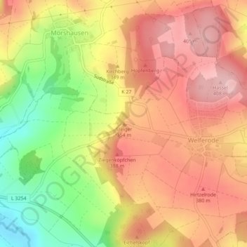 Topografische kaart Steiger, hoogte, reliëf