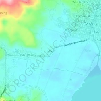 Topografische kaart Koya, hoogte, reliëf