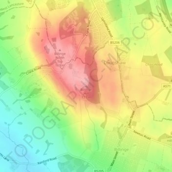 Topografische kaart Billinge Hill, hoogte, reliëf