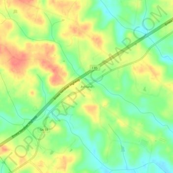 Topografische kaart Ashland, hoogte, reliëf
