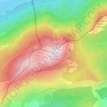 Topografische kaart Lachens, hoogte, reliëf