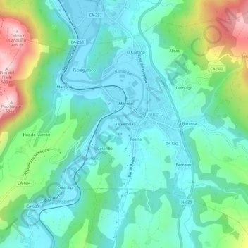 Topografische kaart Tabernilla, hoogte, reliëf
