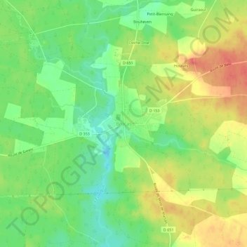 Topografische kaart Brocas, hoogte, reliëf