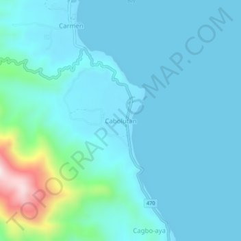 Topografische kaart Cabolutan, hoogte, reliëf