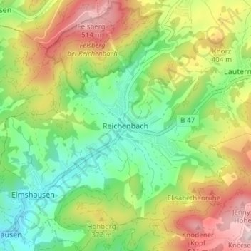 Topografische kaart Reichenbach, hoogte, reliëf