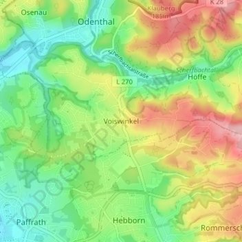 Topografische kaart Voiswinkel, hoogte, reliëf