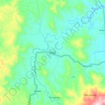 Topografische kaart Diadi, hoogte, reliëf