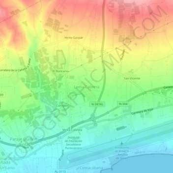 Topografische kaart Loma Cabrera, hoogte, reliëf