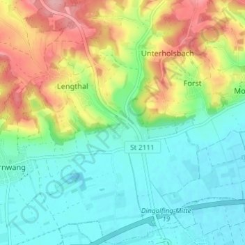 Topografische kaart Unterhollerau, hoogte, reliëf
