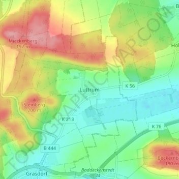 Topografische kaart Luttrum, hoogte, reliëf