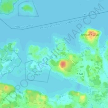 Topografische kaart Mälarbaden, hoogte, reliëf