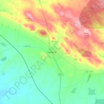 Topografische kaart Escoural, hoogte, reliëf