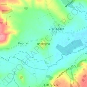 Topografische kaart Bringhurst, hoogte, reliëf