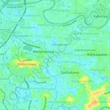 Topografische kaart Megoda Kolonnawa, hoogte, reliëf