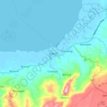 Topografische kaart Clarin, hoogte, reliëf