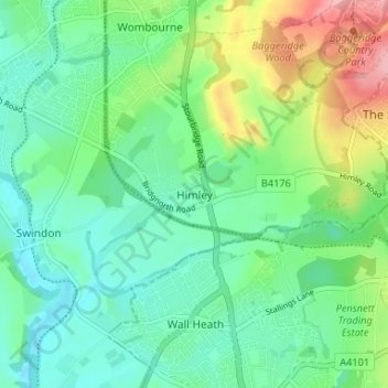 Topografische kaart Himley, hoogte, reliëf