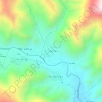 Topografische kaart Achumani, hoogte, reliëf