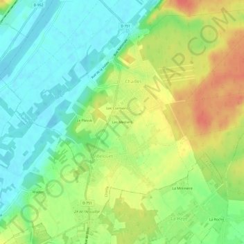 Topografische kaart Les Mesliers, hoogte, reliëf