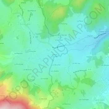 Topografische kaart Le Mas, hoogte, reliëf