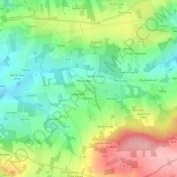 Topografische kaart Kerampran, hoogte, reliëf