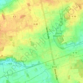 Topografische kaart Osterflierich, hoogte, reliëf